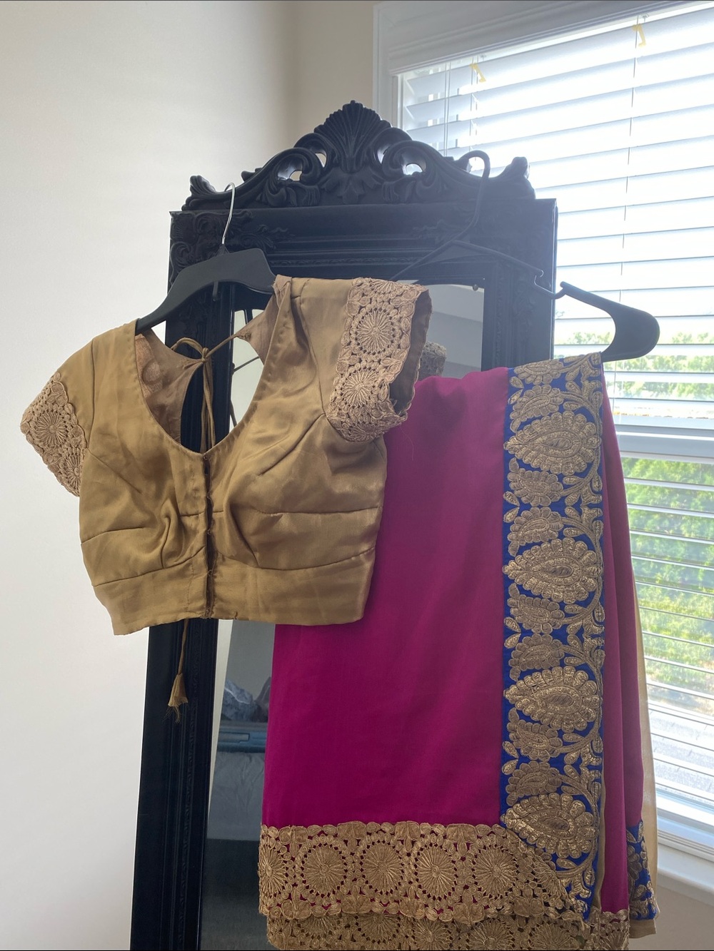 Magenta and Gold Saree with Embroidered Border